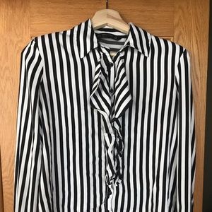 Zara Black And White Striped Blouse